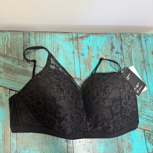 Knix Deep V-Neck Plunge Black Lace Bra Wireless Wire Free Size XXL NWT - Picture 6 of 10